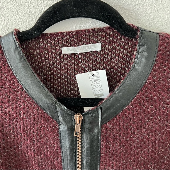 NARA CAMICIE Cardigan Sz M/L Wool Blend Burgundy Zip Closure False pockets New - Picture 4 of 9